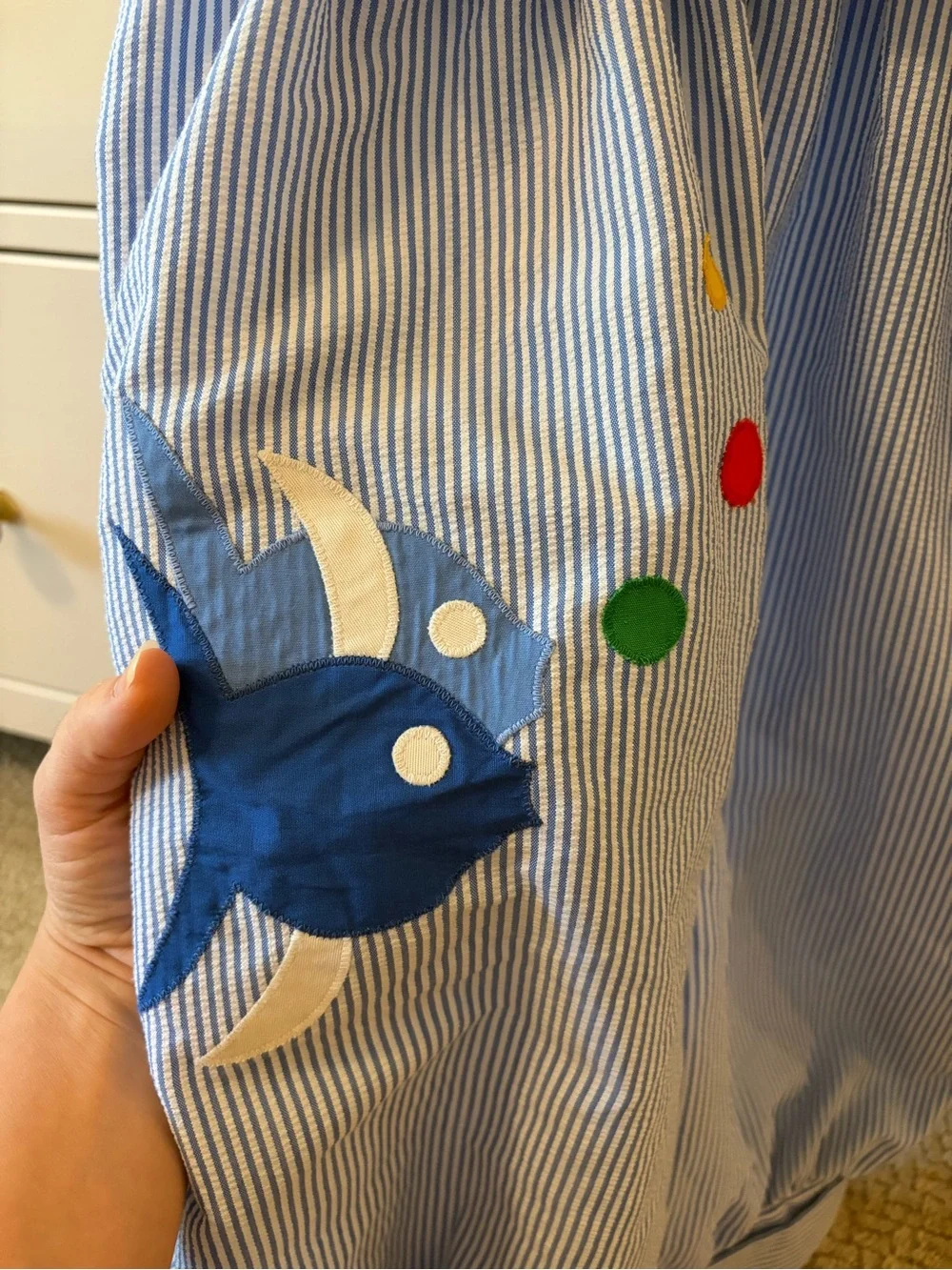 Jayne Copeland Fish Romper 3T Blue White Striped